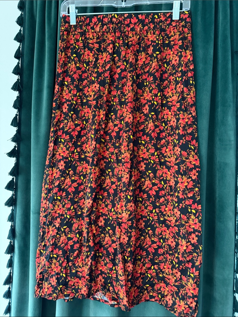 GAP Black Midi Skirt with Red and Orange Floral Print